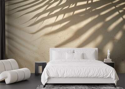 Sand and shadow on the beach from palm leaves. Beige static texture. Template for travel and package design. Wall mural