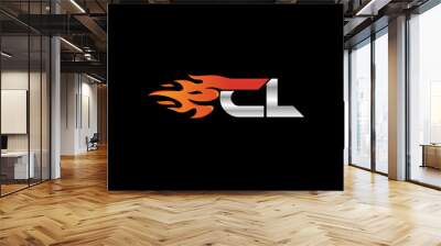 Initial Letter CL Logo Design with Fire Element  Wall mural