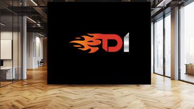 Initial Letter DI Logo Design with Fire Element  Wall mural