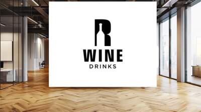 initial letter R with wine bottle logo design template Wall mural