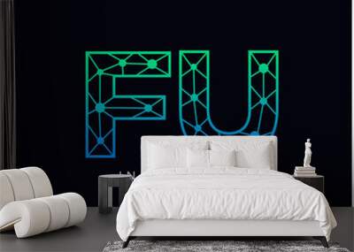 Letter FU abstract line art logo template. Wall mural