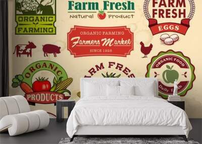 Collection of vintage retro farm labels and design elements Wall mural