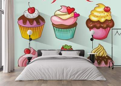 cupcakes design set. vector illustration Wall mural