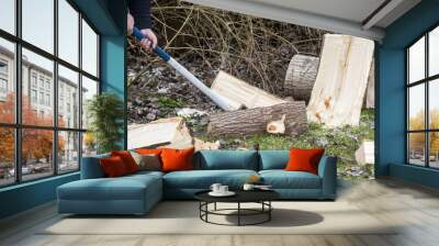 Man break wood with hammer Wall mural