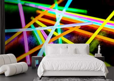 Multicolor fluorescent chem light neon black background Wall mural