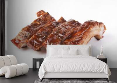 Pork Barbecued Ribs – Pork spareribs, slathered with barbecue sauce. On a white background. Wall mural