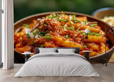 Beautiful close-up of a Tteokbokki dish, nicely decorated, made with generative AI Wall mural