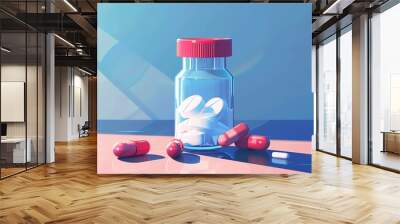 3D drug bottle, with a modern design, flat design illustration Wall mural