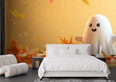 3D ghost, in detailed autumn attire, flat design illustration Wall mural