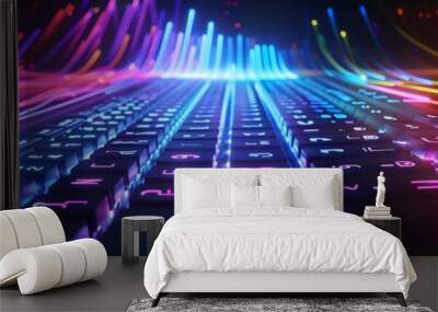 a 3drendered keyboard under a black light Wall mural