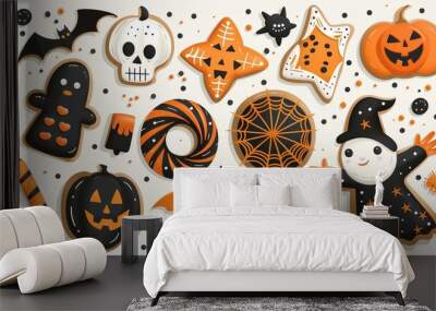 Halloween cookies, spooky and delicious, flat design illustration Wall mural