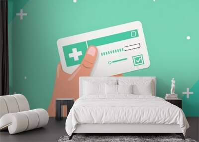 Health insurance card, coverage details, flat design illustration Wall mural