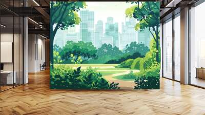 Lush city parks, urban escape, greenery within the city, flat design illustration Wall mural