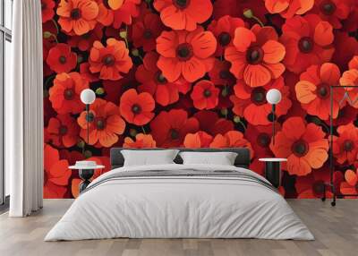 Poppies flat design top view theme remembrance cartoon drawing vivid Wall mural