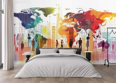 Global Population Growth Trends Visualized Through Infographic-Style World Map Wall mural