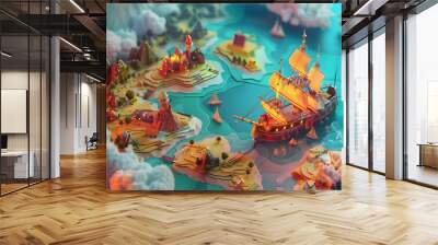 World map with toys Create adventures and trade. Wall mural