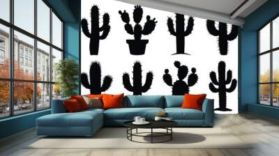 Cactus silhouette set vector design big pack of plant illustration and icon Wall mural