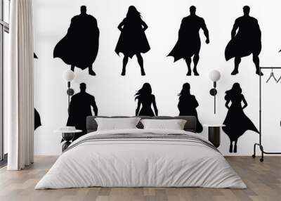 Superhero silhouette set vector design big pack of hero illustration and icon Wall mural