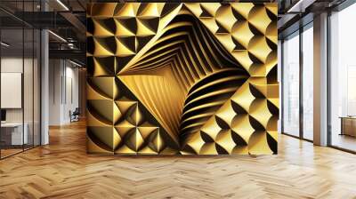 Unusual geometric pattern in golden black colors, optical illusion, original creative background, amazing wallpaper, texture of many spirals swirls nice color, ai generative Wall mural