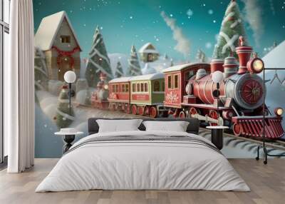 Christmas Train Background Generative AI Wall mural