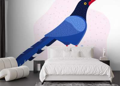 The Taiwan blue magpie. Animals of Taiwan. Urocissa caerulea. Cute blue bird in hand drawn vector. Vector flat illustration in Scandinavian style. Nature of Asia. Wall mural