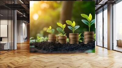 Business growth and positive sustainable. Profitable Investment. Positive trend. Green business. Wall mural