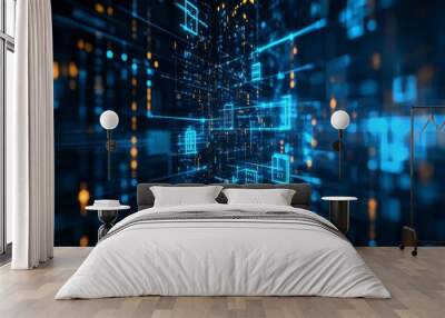 Digital abstract background. Network abilities. Intelligence data transfer. AI and technology. Wall mural