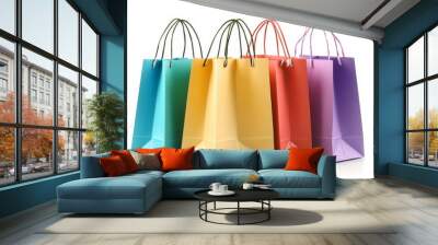 Plenty of colorful paper shopping bags on a white isolated background. Wall mural