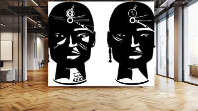 african warrior black and white vector design Wall mural