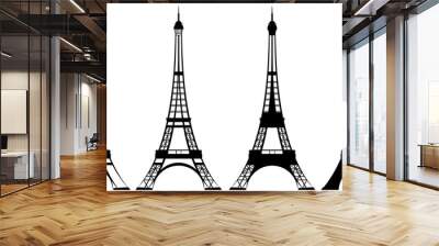 eiffel tower black and white vector outline and silhouette set Wall mural