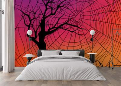 halloween background with tree and spider web Wall mural