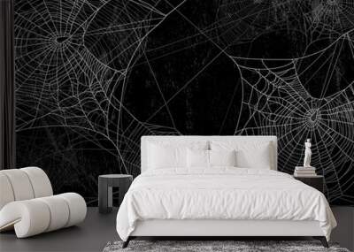 Spider web silhouette against black wall - halloween theme dark background Wall mural