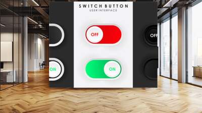 Minimalist Switch Button On Off in Neumorphism Design. Simple, modern and elegant. Smooth & soft 3D user interface. Light mode and Dark Mode. For website or apps design. Vector Illustration. On Off Wall mural