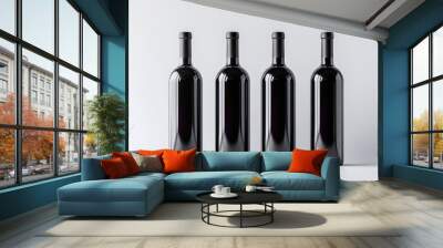 Four Black Wine Bottles in a Row Wall mural