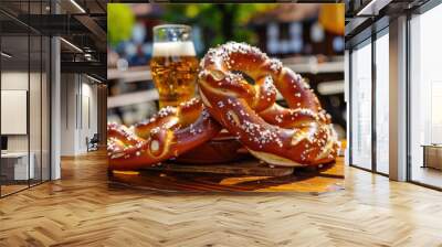 Freshly Baked Pretzels with a Glass of Beer Wall mural