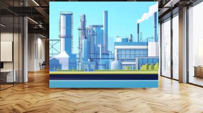 Industrial Complex with Chimneys and Smoke Wall mural