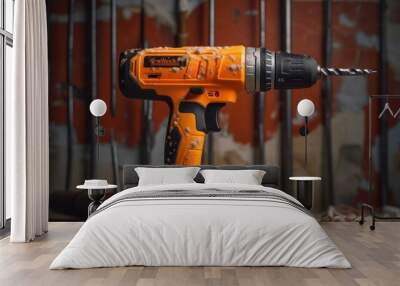 power drill drilling through hard concrete, AI generated Wall mural