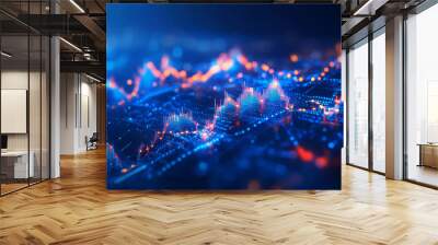 A glowing graph showing economic growth and stock market trends against a dark blue background. This modern design uses abstract shapes and looks futuristic.low poly wireframe. Wall mural