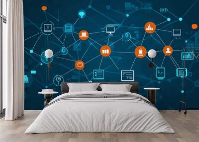 A line showing how devices are connected in a communication network. Wall mural