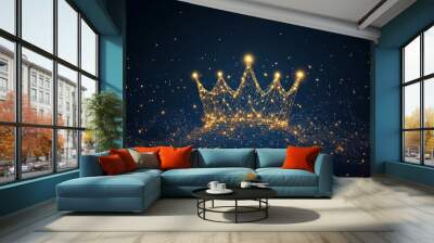 Abstract depiction of a gold crown, visualized as a starry sky or space. The image is formed from points, lines, and shapes representing planets, stars, and the universe. Vector illustration Wall mural