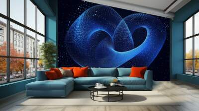 Abstract depiction of a knot resembling a starry sky or space, formed from points, lines, and shapes that evoke planets, stars, and the universe. Vector wireframe concept for business. Wall mural