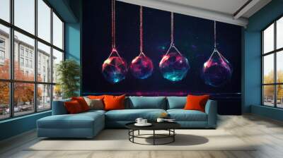 Newton's Cradle or Balancing Balls in a polygonal digital style. Vector isolated image on a dark background. Science and technology concept. Wall mural