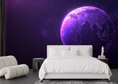 Space planet background with an astronomy theme. This abstract technological cosmos background features a purple-colored planet Earth. The design emphasizes the universe or galaxy concept digital. Wall mural