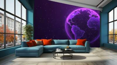 Space planet background with an astronomy theme. This abstract technological cosmos background features a purple-colored planet Earth. The design emphasizes the universe or galaxy concept digital. Wall mural