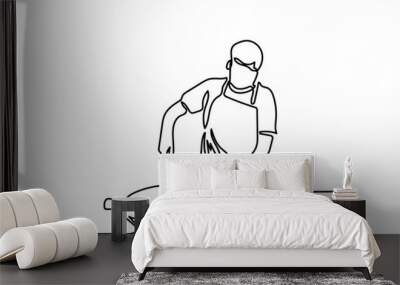 continuous line drawing of chef prepares food in the kitchen Wall mural