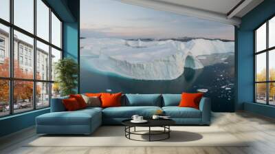 icebergs floating on the sea from aerial point o f view in panoramic Wall mural