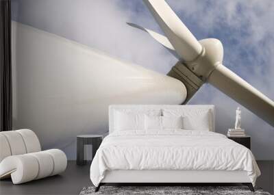 Looking Up On Tall Wind Turbine Tower Against Summer Sky. low angle Wall mural