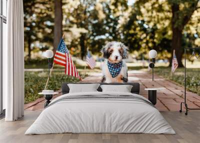 Puppy Celebrating Independence Day on a Sunny July Day Wall mural