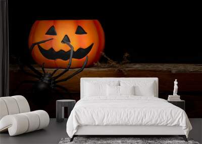 still life halloween pumpkin on black background. halloween conc Wall mural