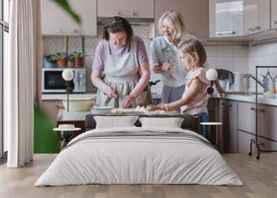 Three generations of women cook in the kitchen together. Wall mural